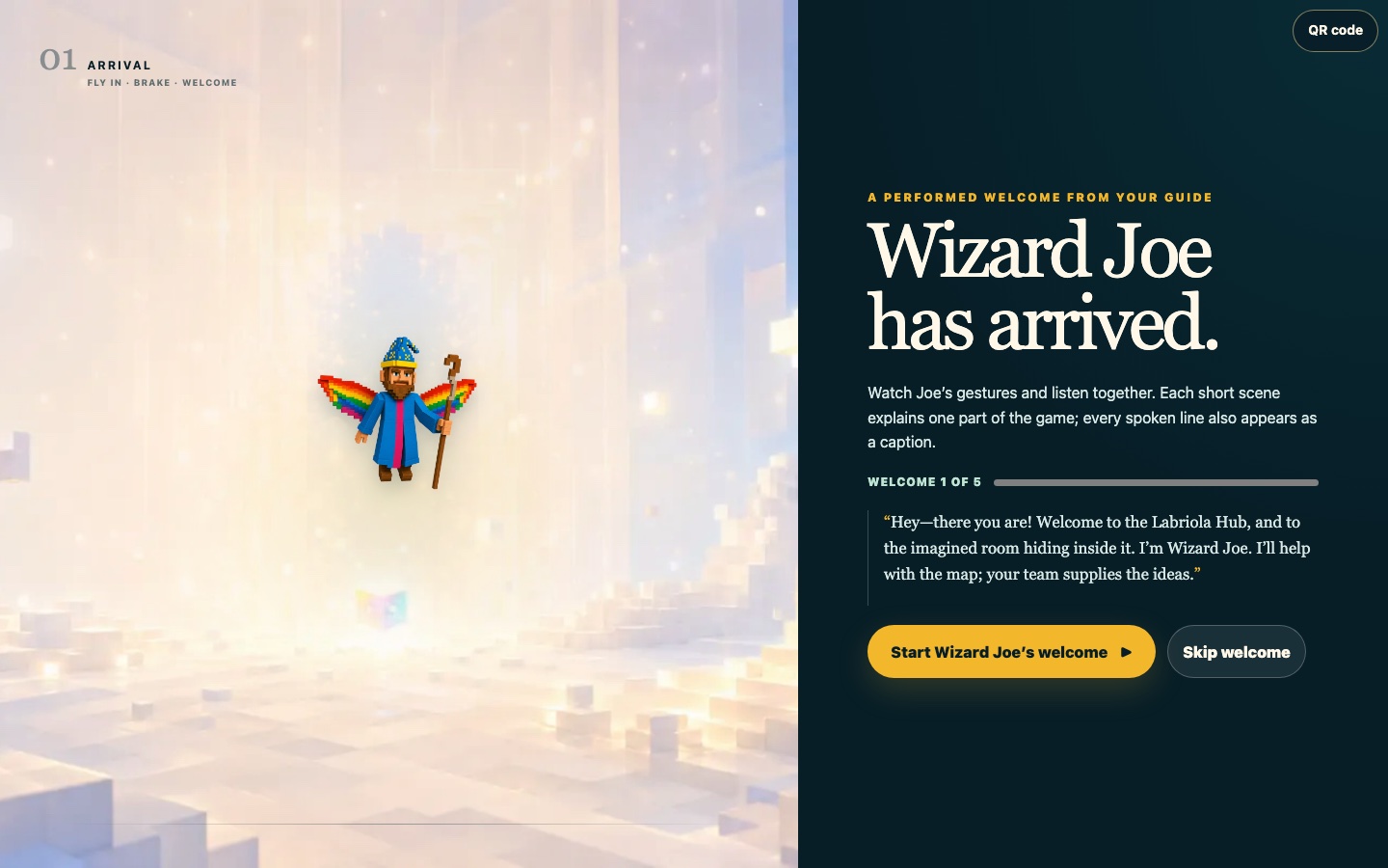 Wizard Joe’s performed, captioned welcome at the start of a session