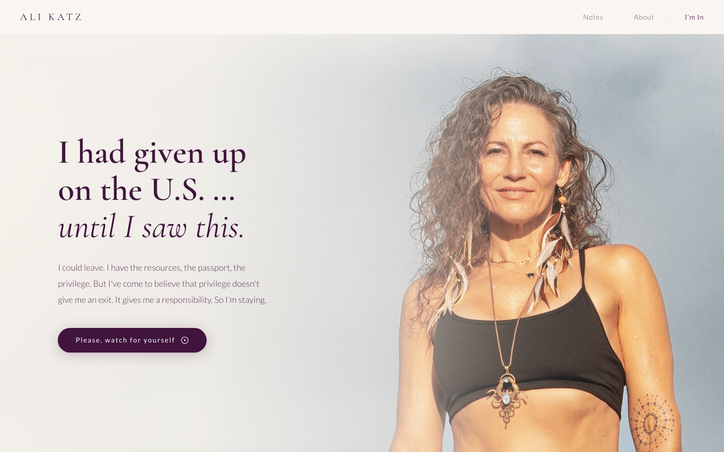 Liberate Us landing page hero with Ali Katz portrait