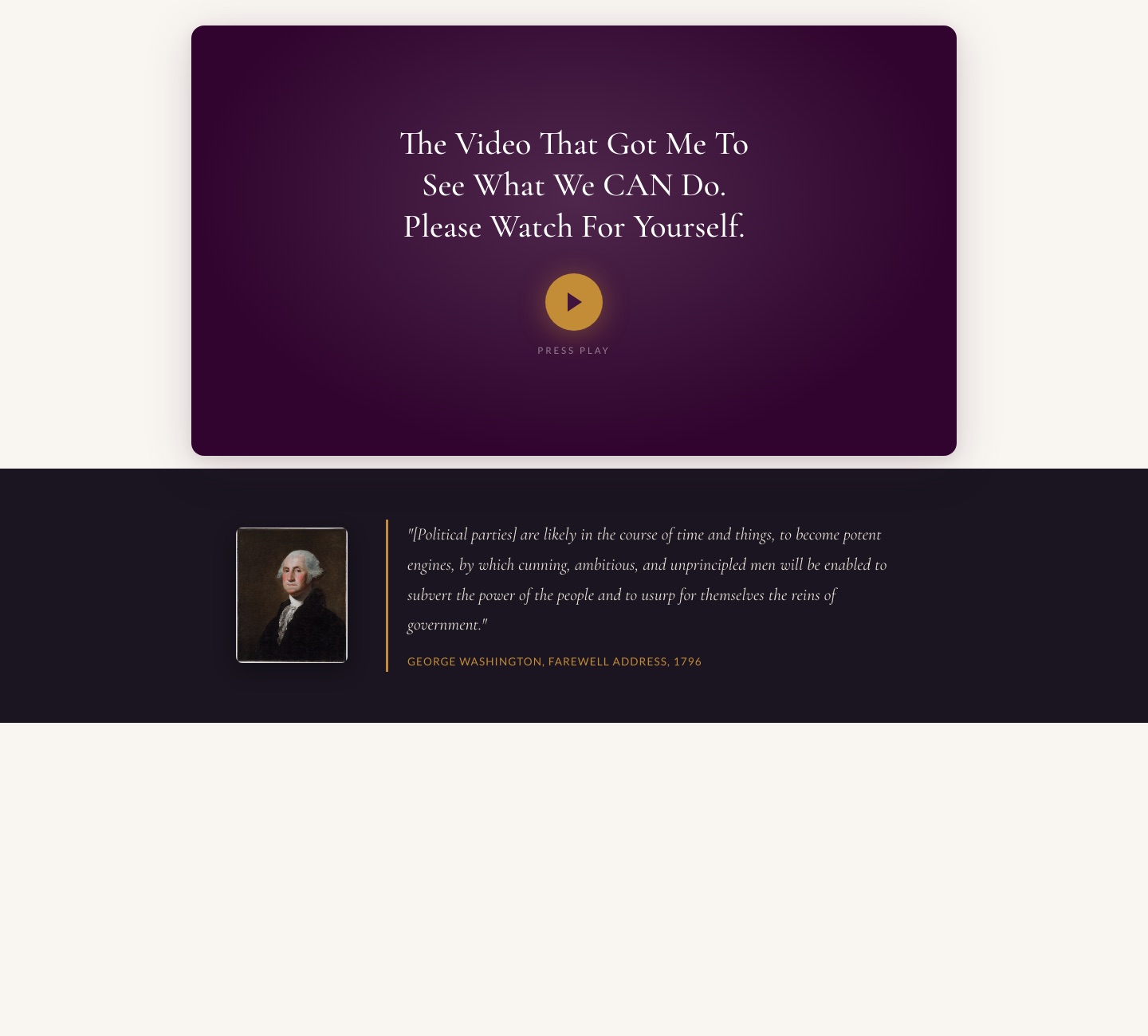 Video section and quote block on the Liberate Us site